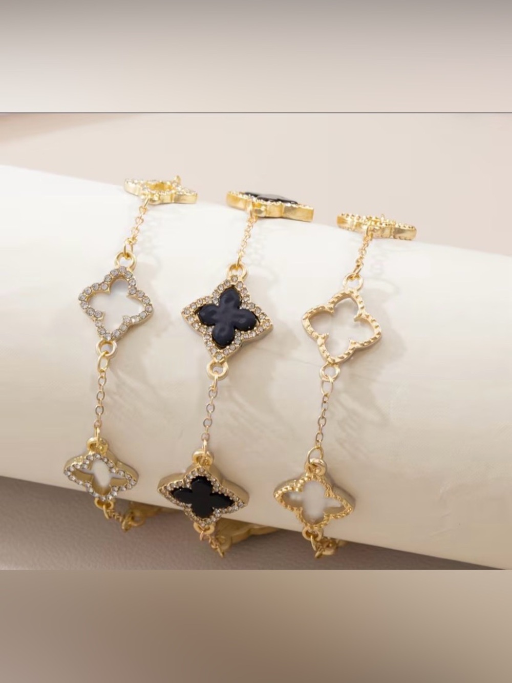 Gold Black & White Women's Four Leaf Clover Bracelets NWT x3